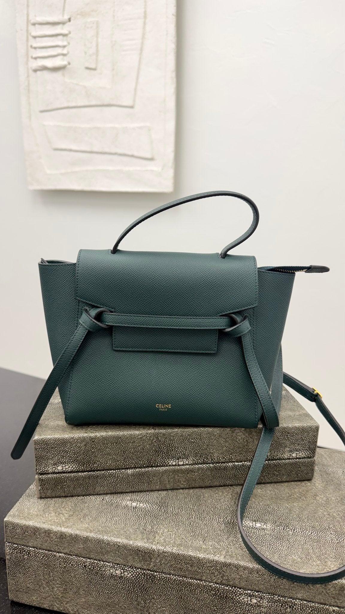 Celine Green Grained Leather Nano Belt Bag