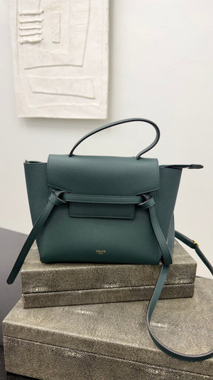 Celine Green Grained Leather Nano Belt Bag
