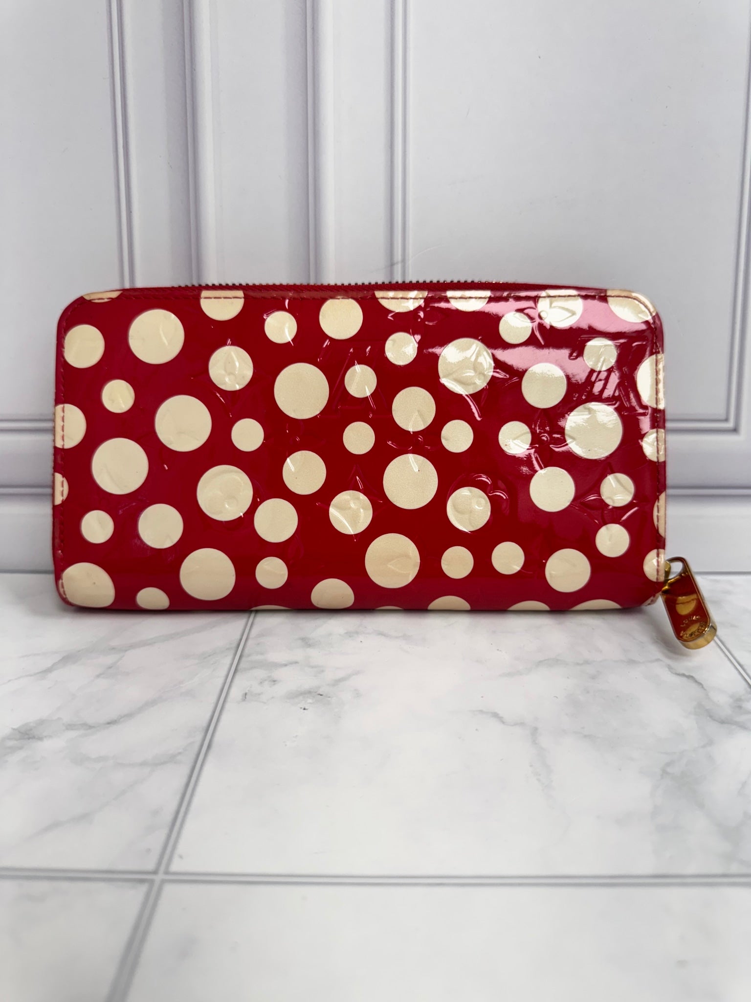 Louis Vuitton Red Vernis Kusama Infinity Dots Zippy Wallet