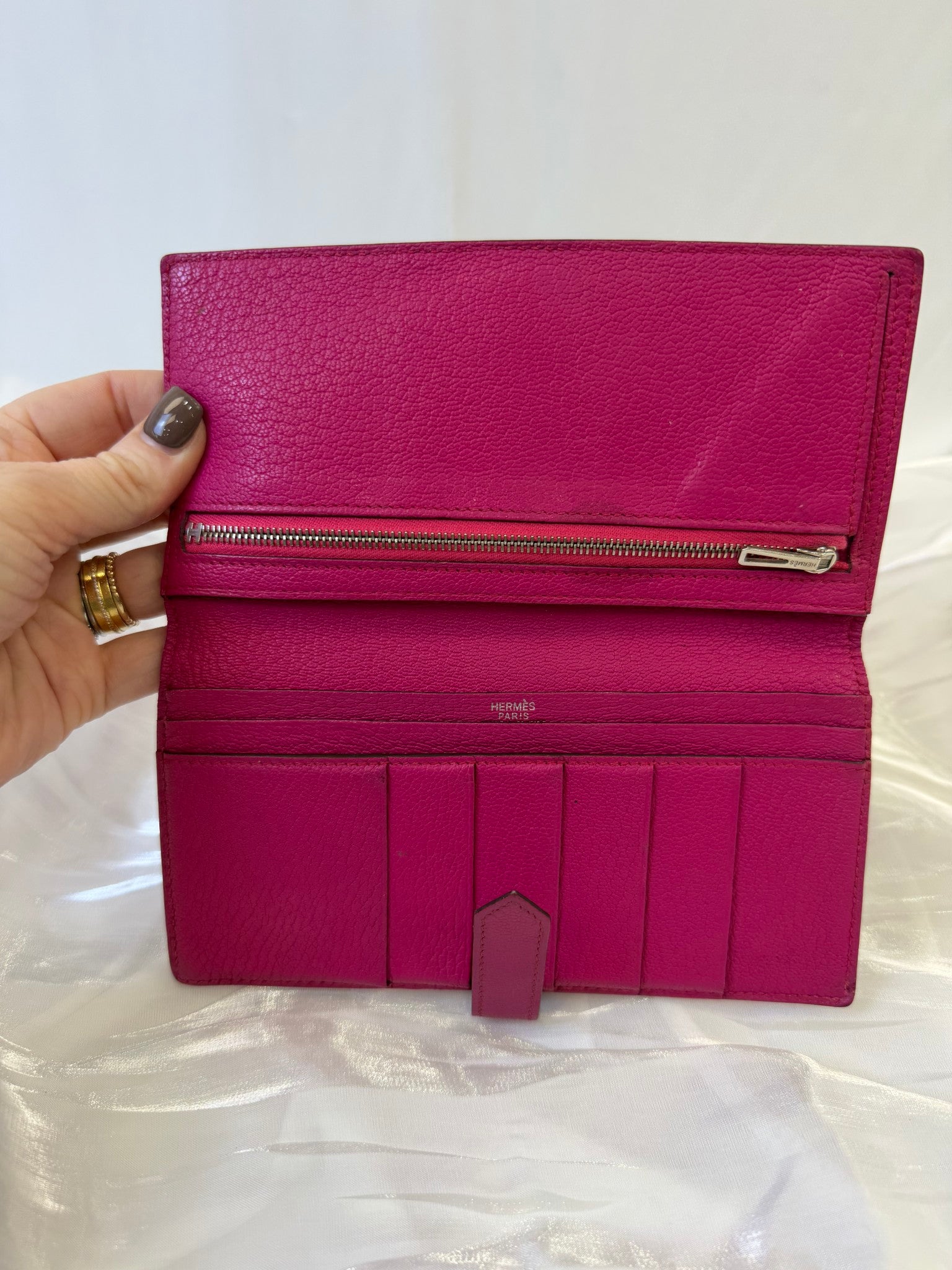 Hermes Pink Leather Bearn Wallet