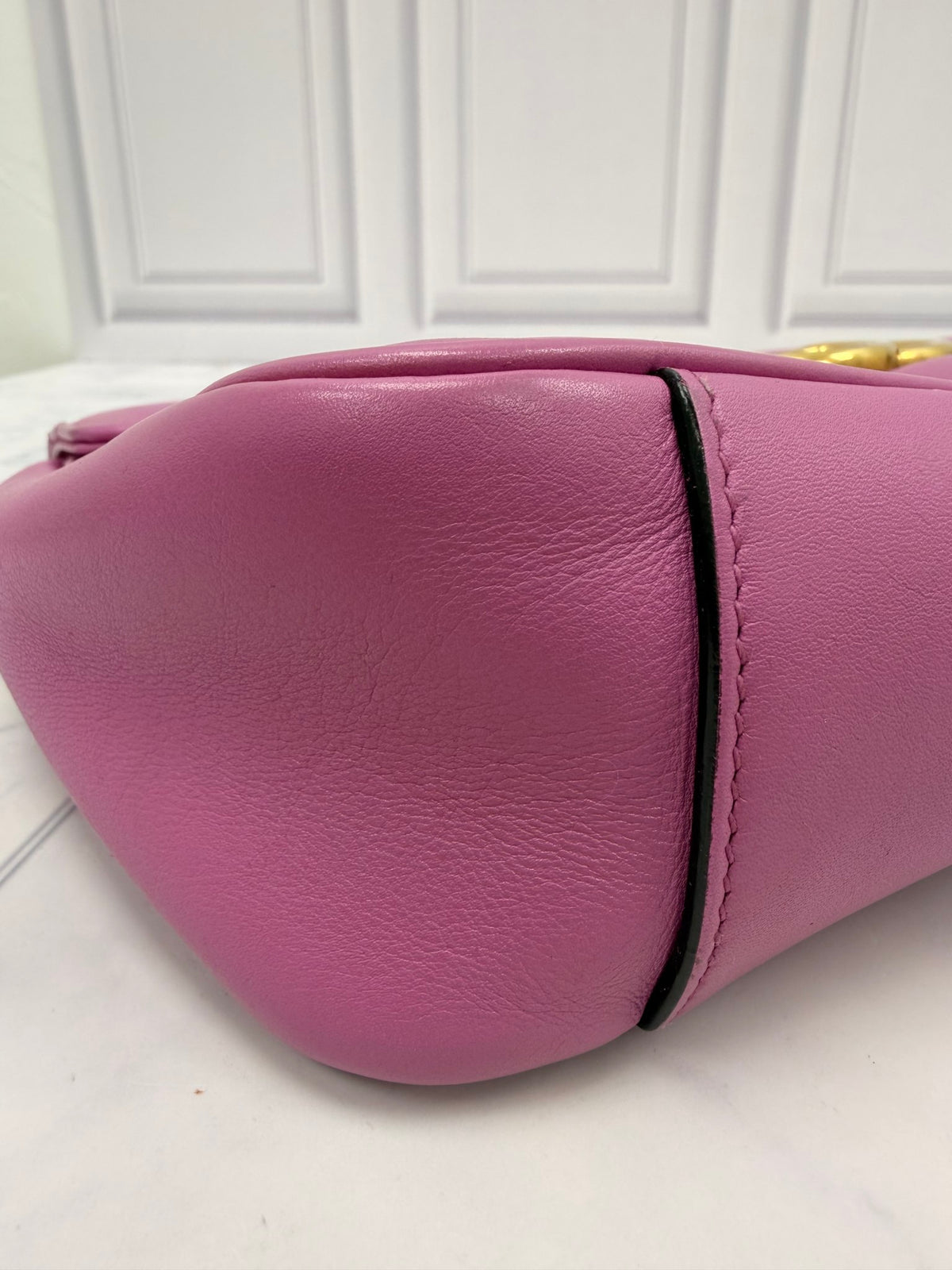 Gucci Purple Calfskin Leather Matelasse Small GG Marmont Shoulder Bag