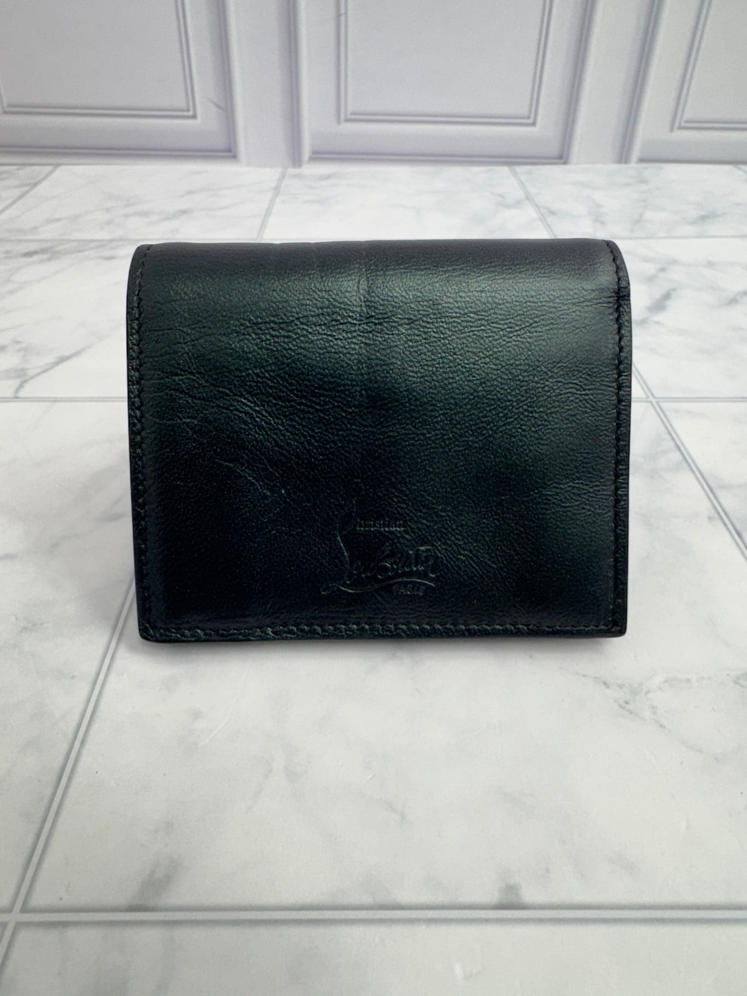 Christian Louboutin Iridescent Black Studded Leather Compact Bifold Wallet