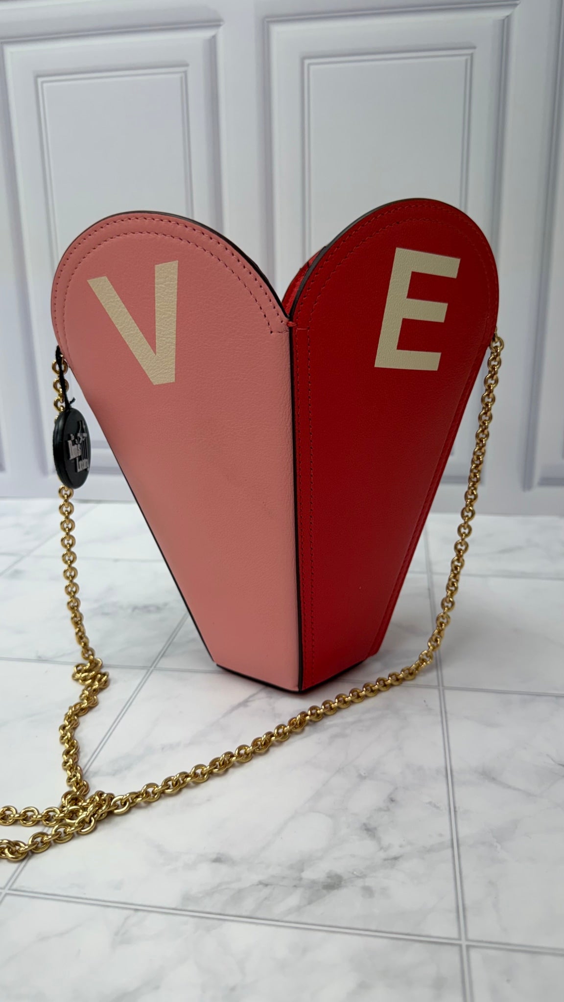 Gucci Red & Pink Multi Texture Valentines Day Heart Chain Bag