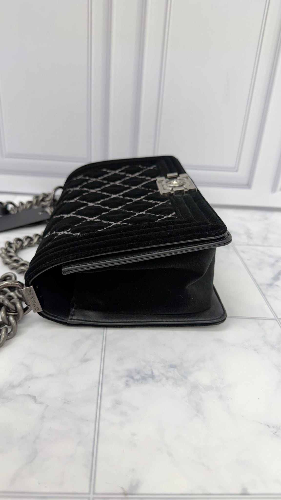 Chanel Black Velvet Wild Stitch Medium Boy Flap Bag 