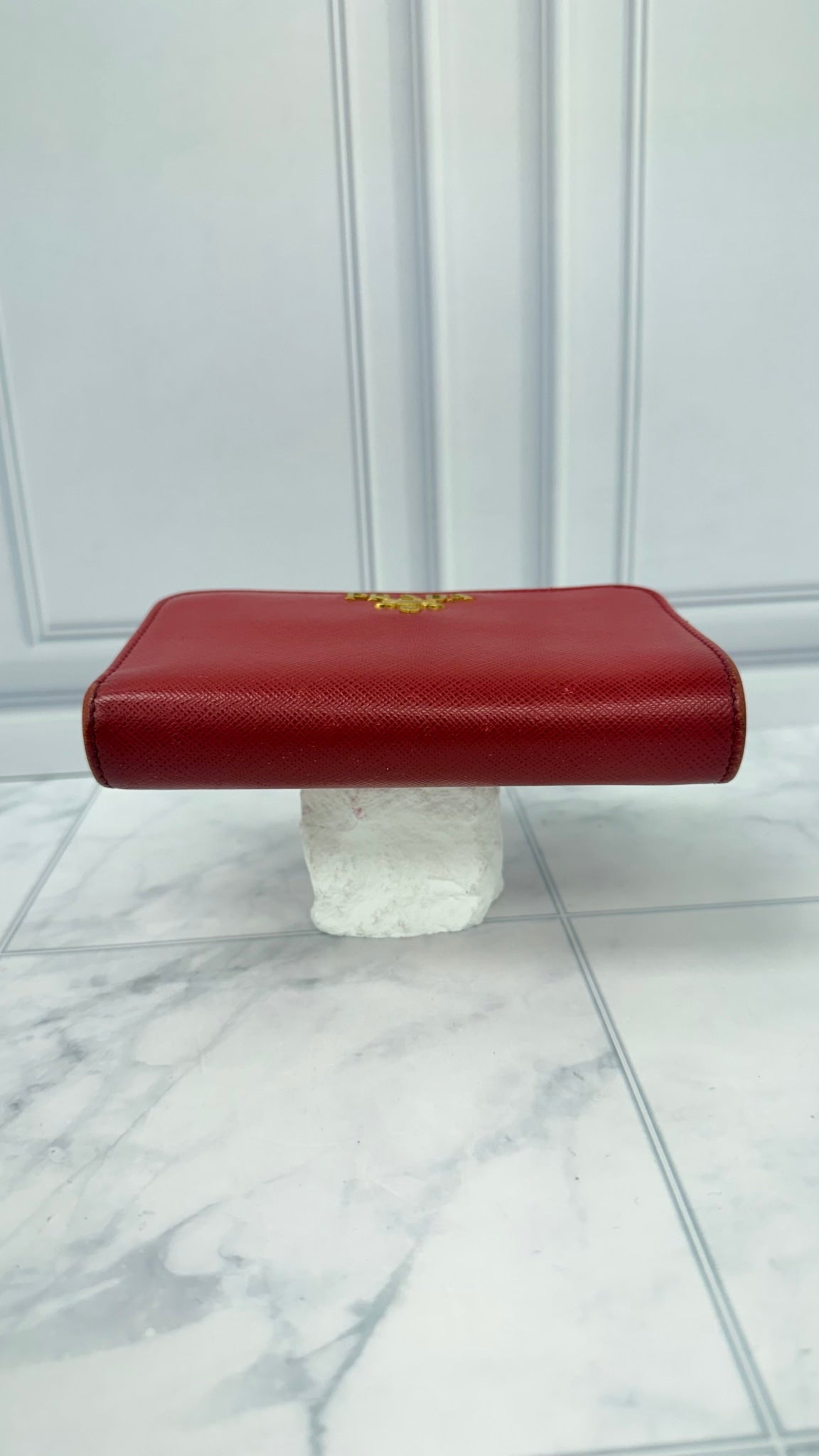 Prada Red Saffiano Leather Compact Wallet 