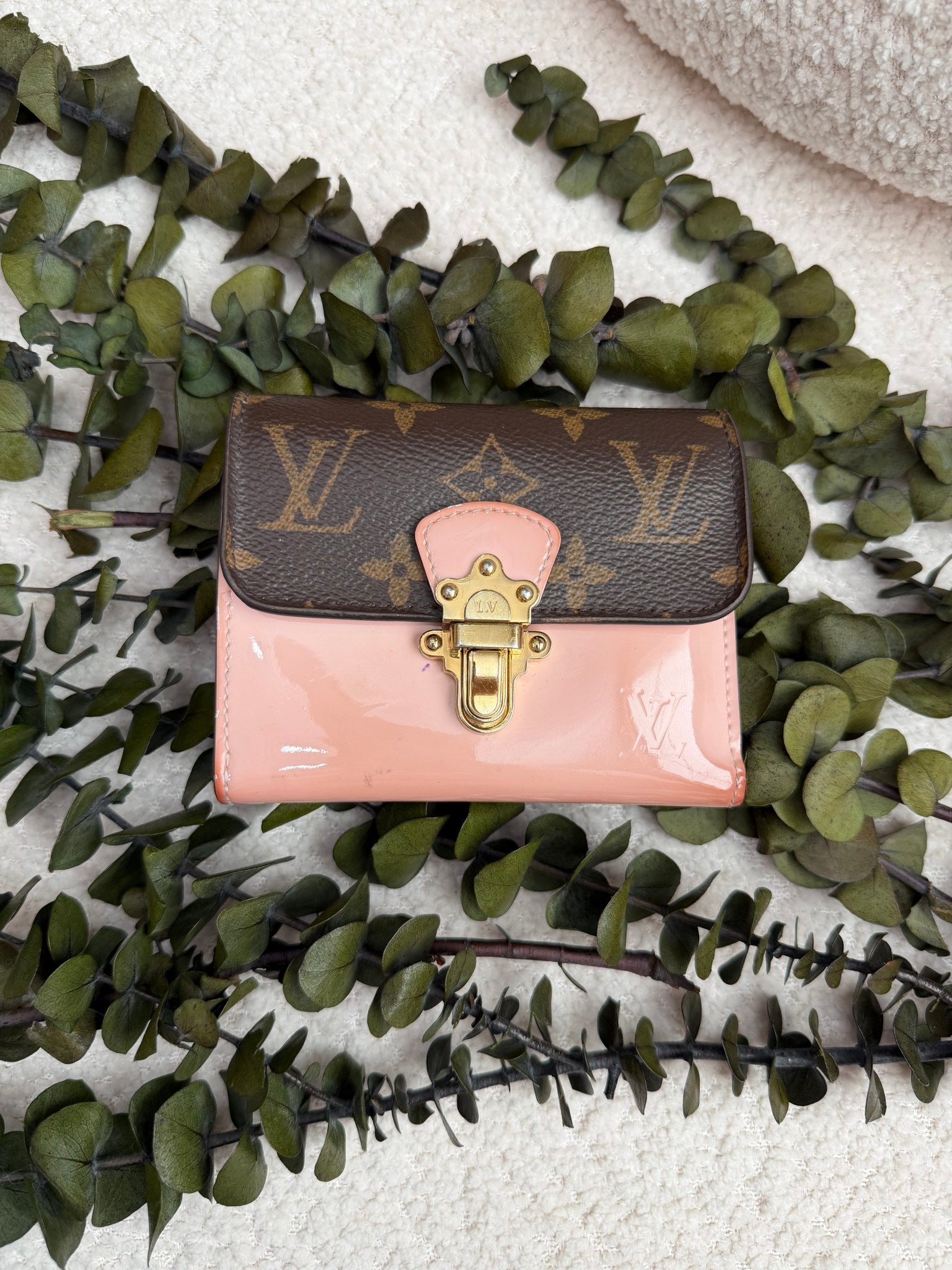 Louis Vuitton Pink And Monogram Cherrywood Compact Wallet