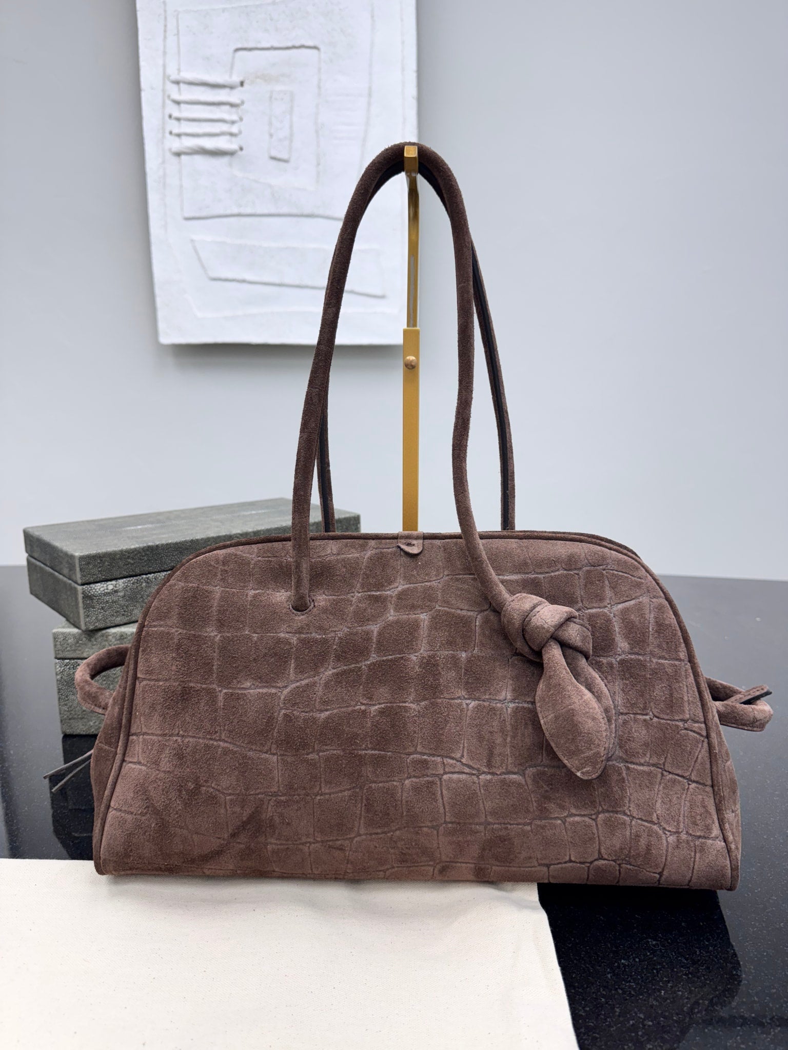BRAND NEW Jacquemus Brown Croc Embossed Suede Le Turismo Shoulder Bag