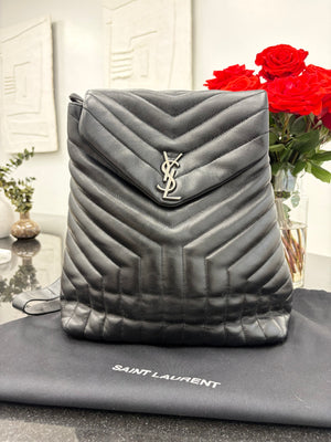 Saint Laurent YSL Black Quilted Leather Loulou Medium Backpack