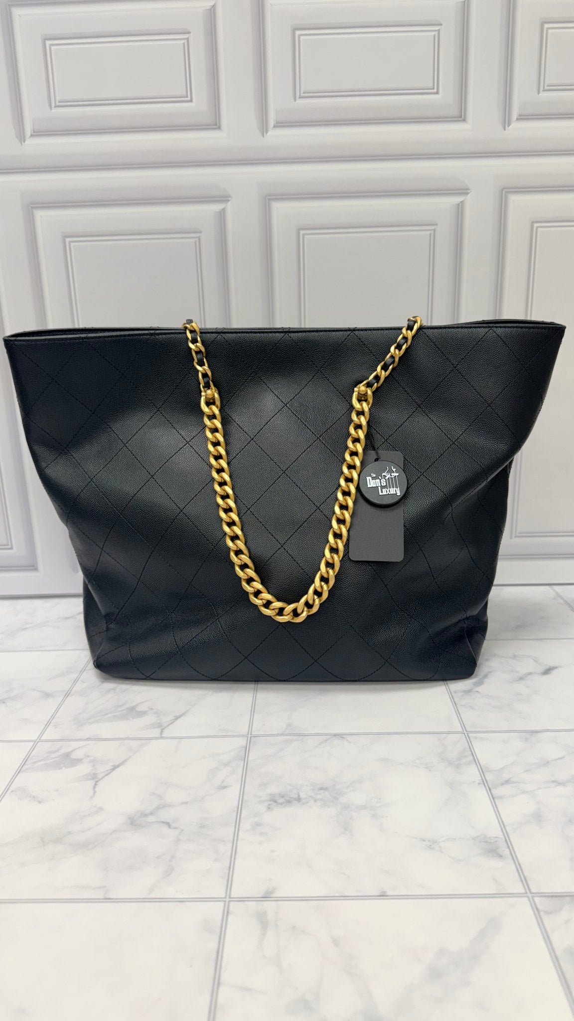 Chanel Black Caviar Leather Chain Shopping Tote Bag 