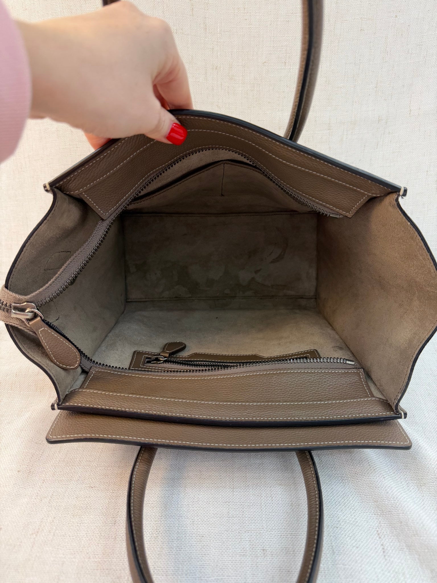 Celine Taupe Leather Micro Luggage Handbag