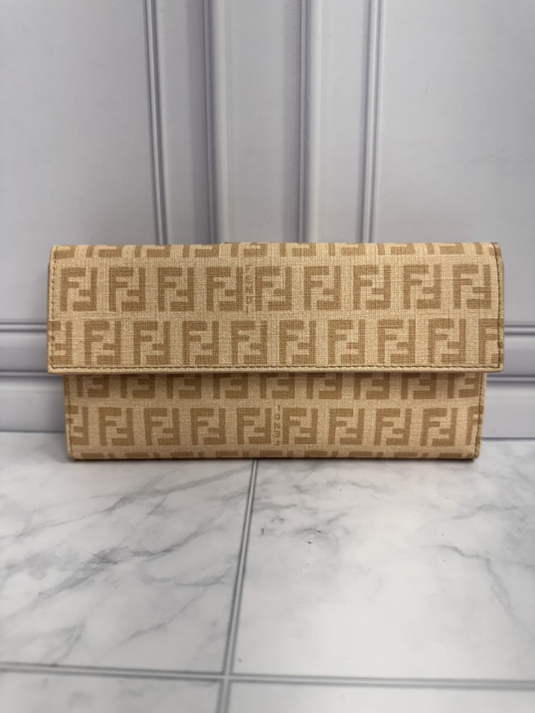 Fendi Peach Zucchino Coated Canvas Long Wallet