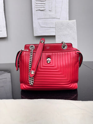 Fendi Red Quilted Leather Dotcom Click Small Shoulder Bag