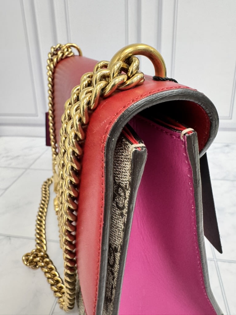 Gucci GG Supreme And Red Leather Padlock Chain Shoulder Bag