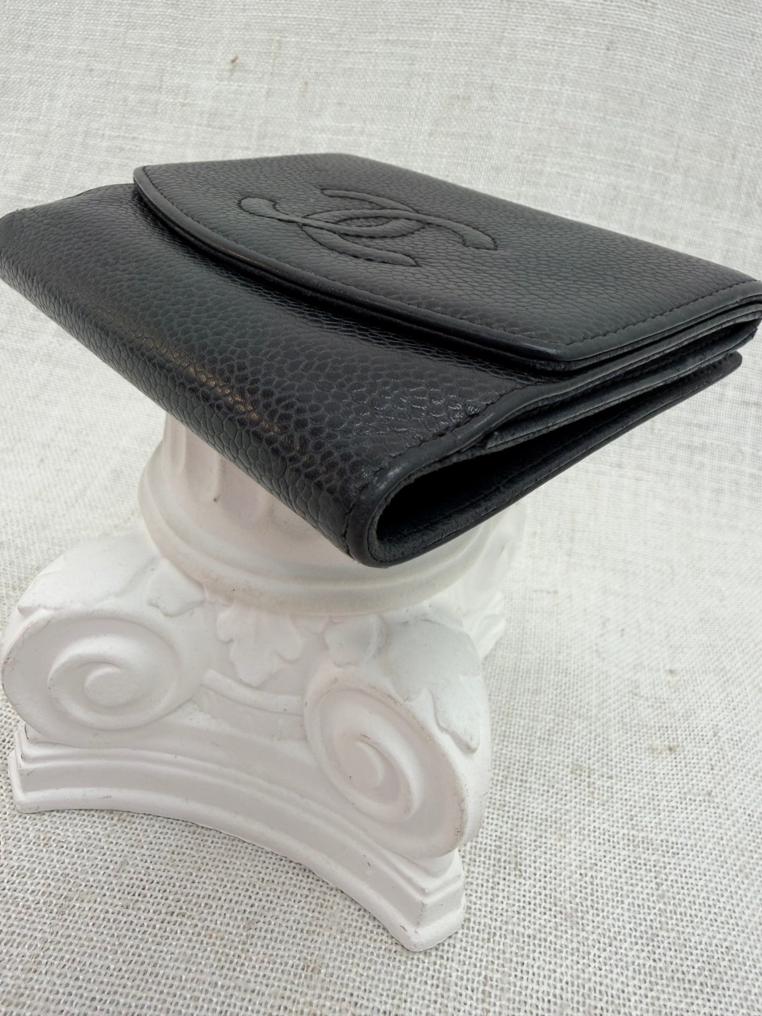Chanel Vintage Black Caviar Leather CC Compact Wallet