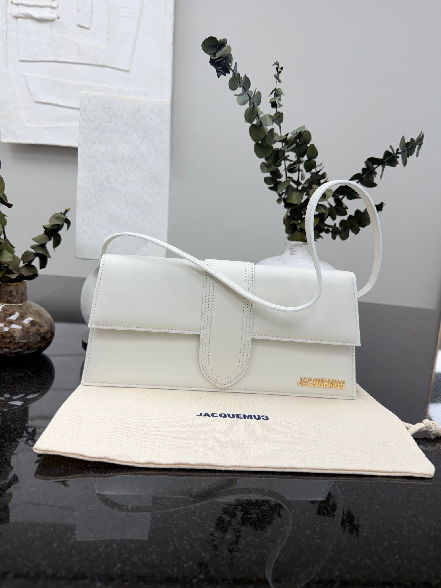 BRAND NEW - Jacquemus White Leather Le Bambino Long Shoulder Bag