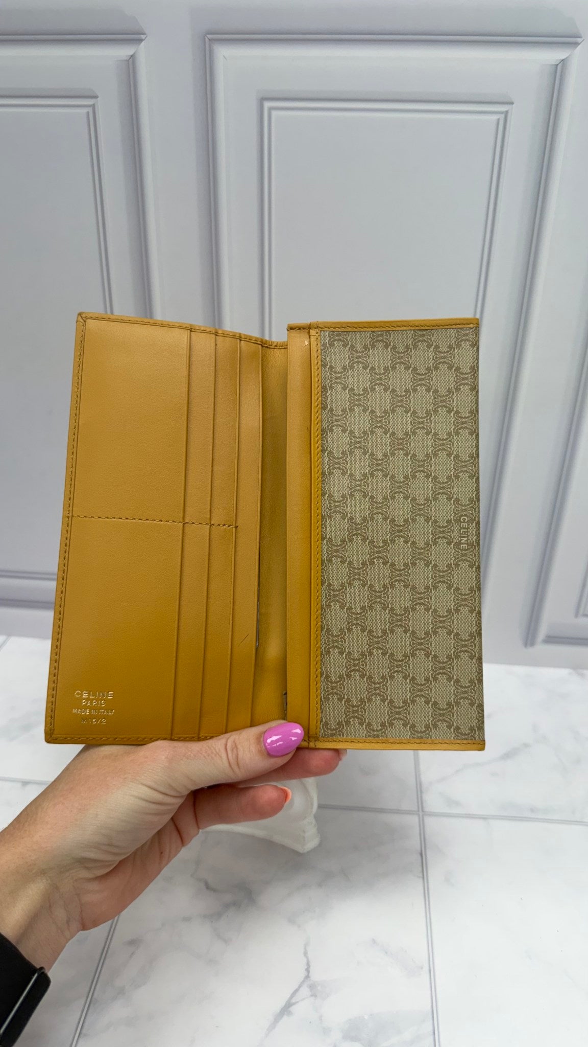 Celine Vintage Beige Macadam Coated Canvas Long Wallet