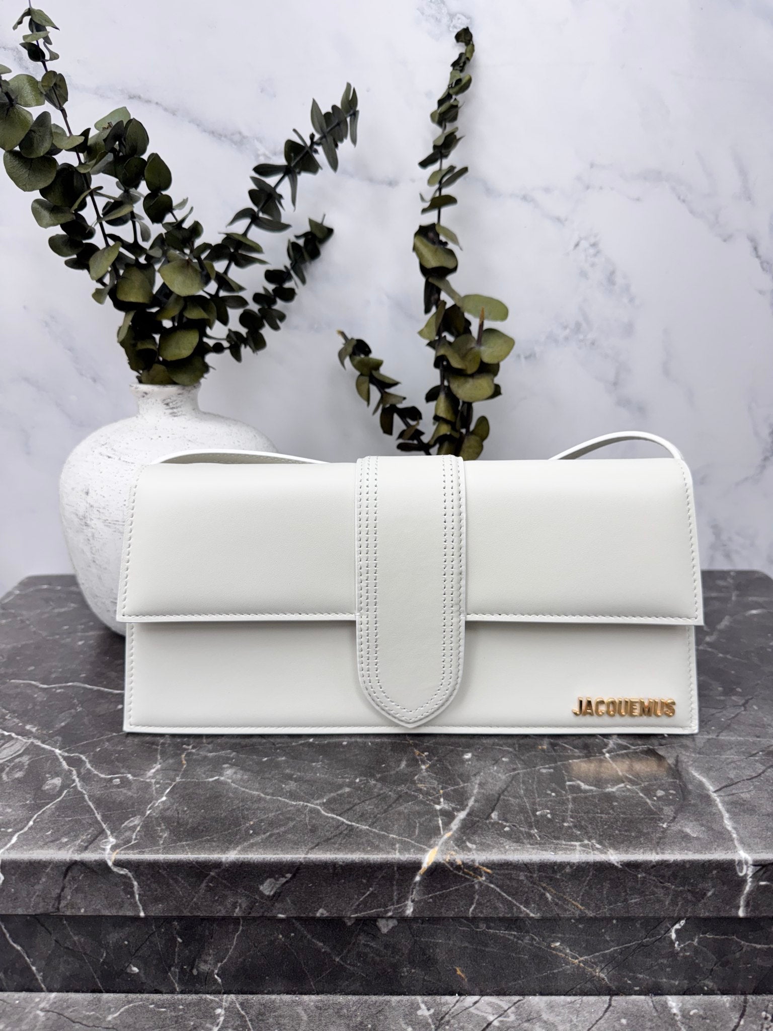 LIKE NEW - Jacquemus White Leather Le Bambino Long Shoulder Bag