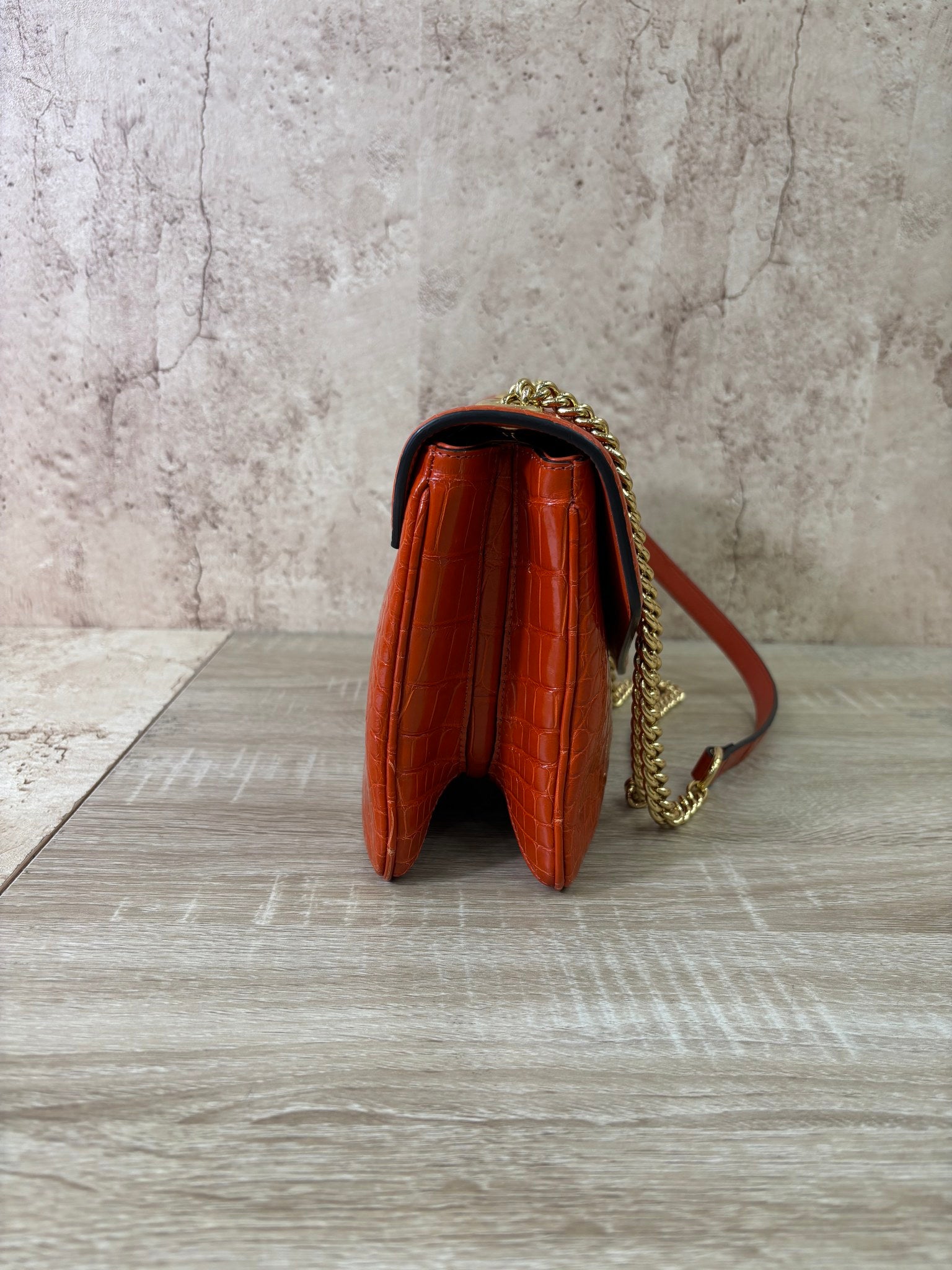 Gucci Orange Crocodile Raja Shoulder Bag