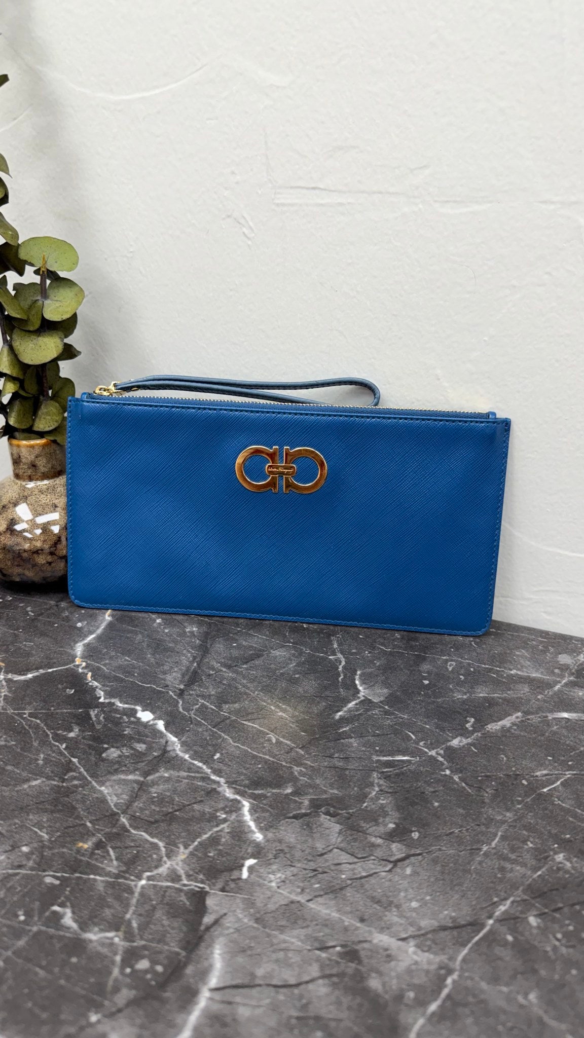 Salvatore Ferragamo Blue Leather Wristlet