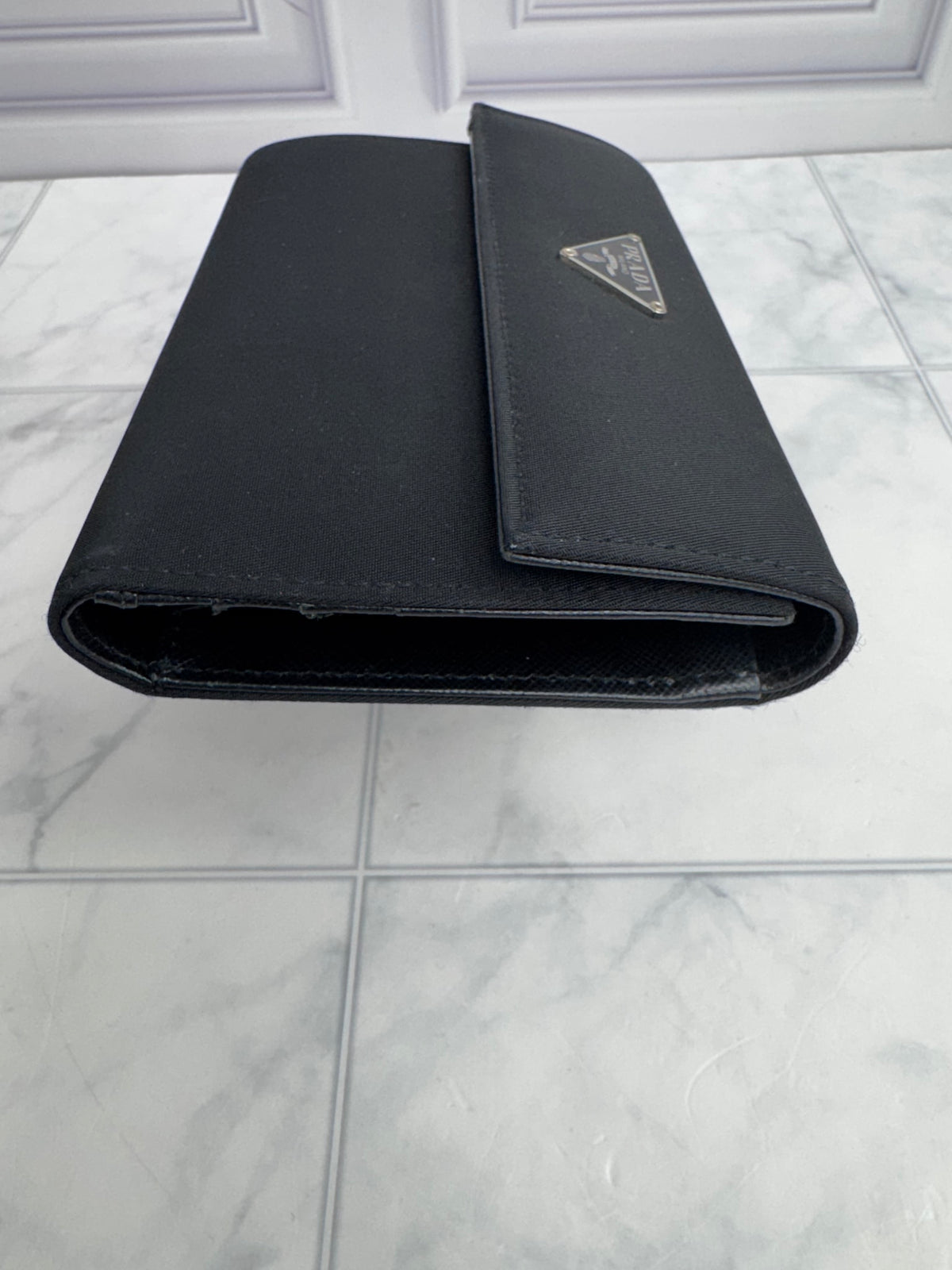 Prada Black Nylon Compact Snap Wallet