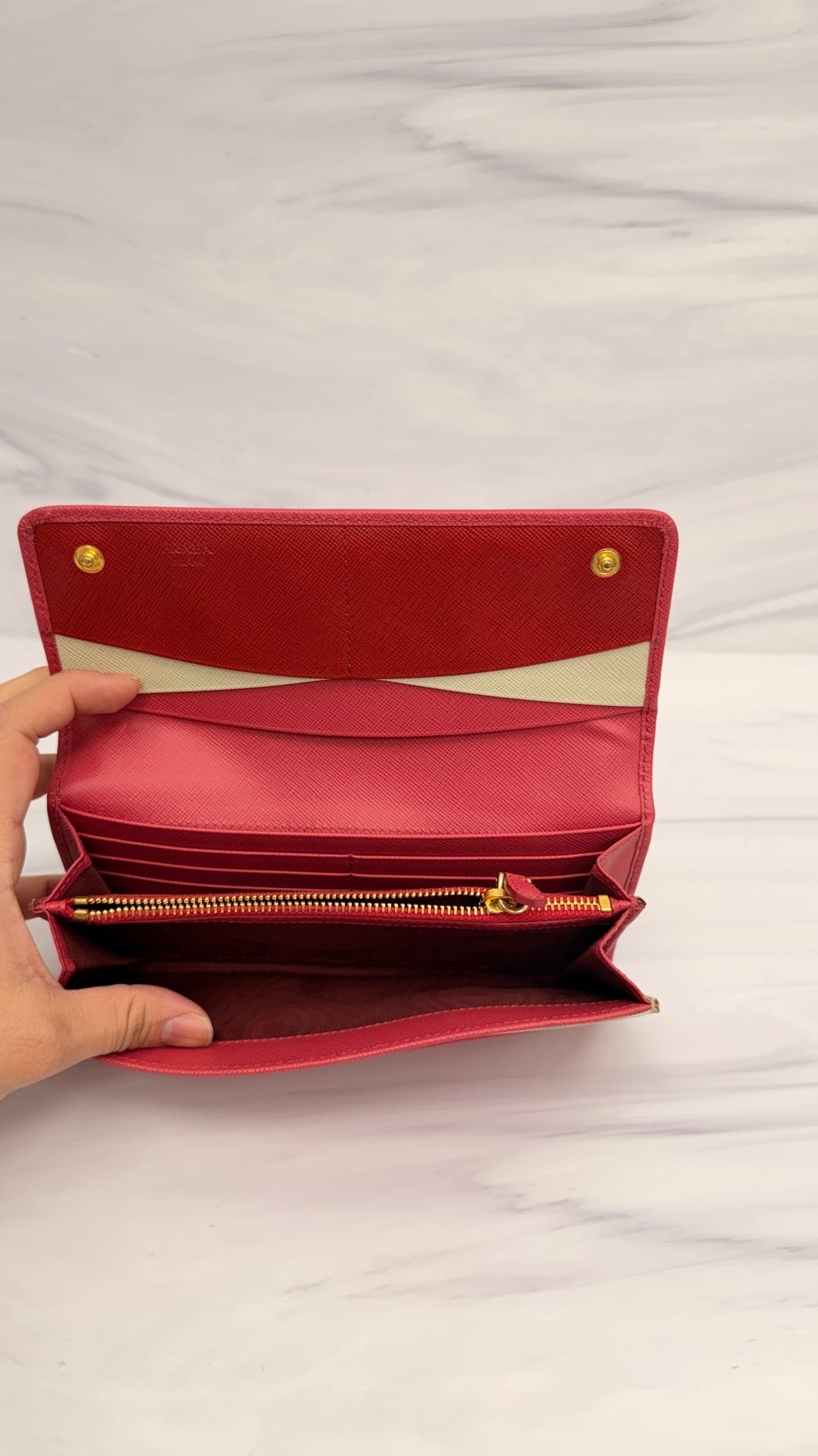 Prada Pink Saffiano Leather Flap Wallet