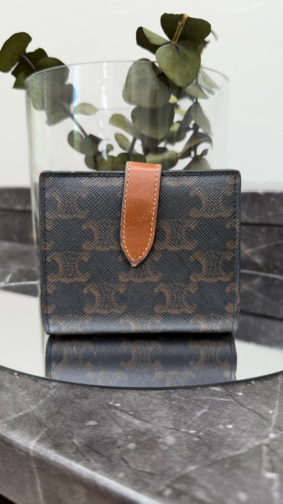 Celine Black & Brown Triomphe Canvas Small Strap Wallet