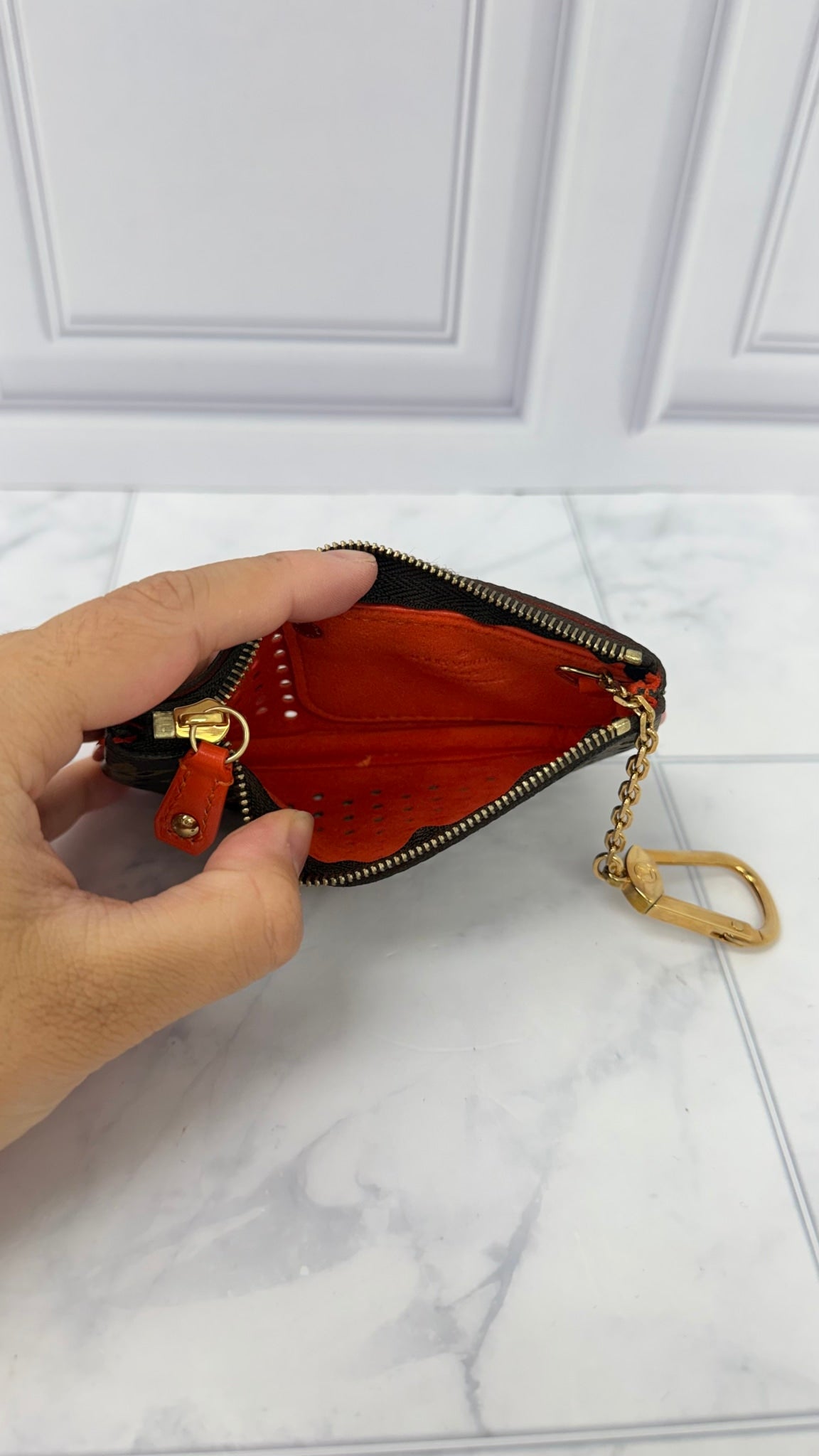 Louis Vuitton Orange Monogram Perforated Key Cles 