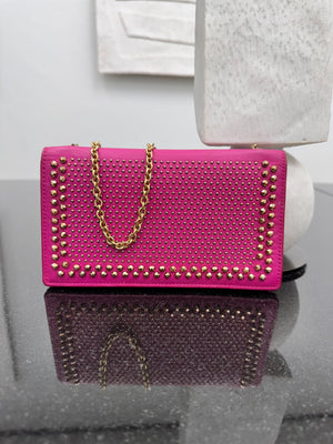 MCM Pink Studded Leather Wallet On A Chain