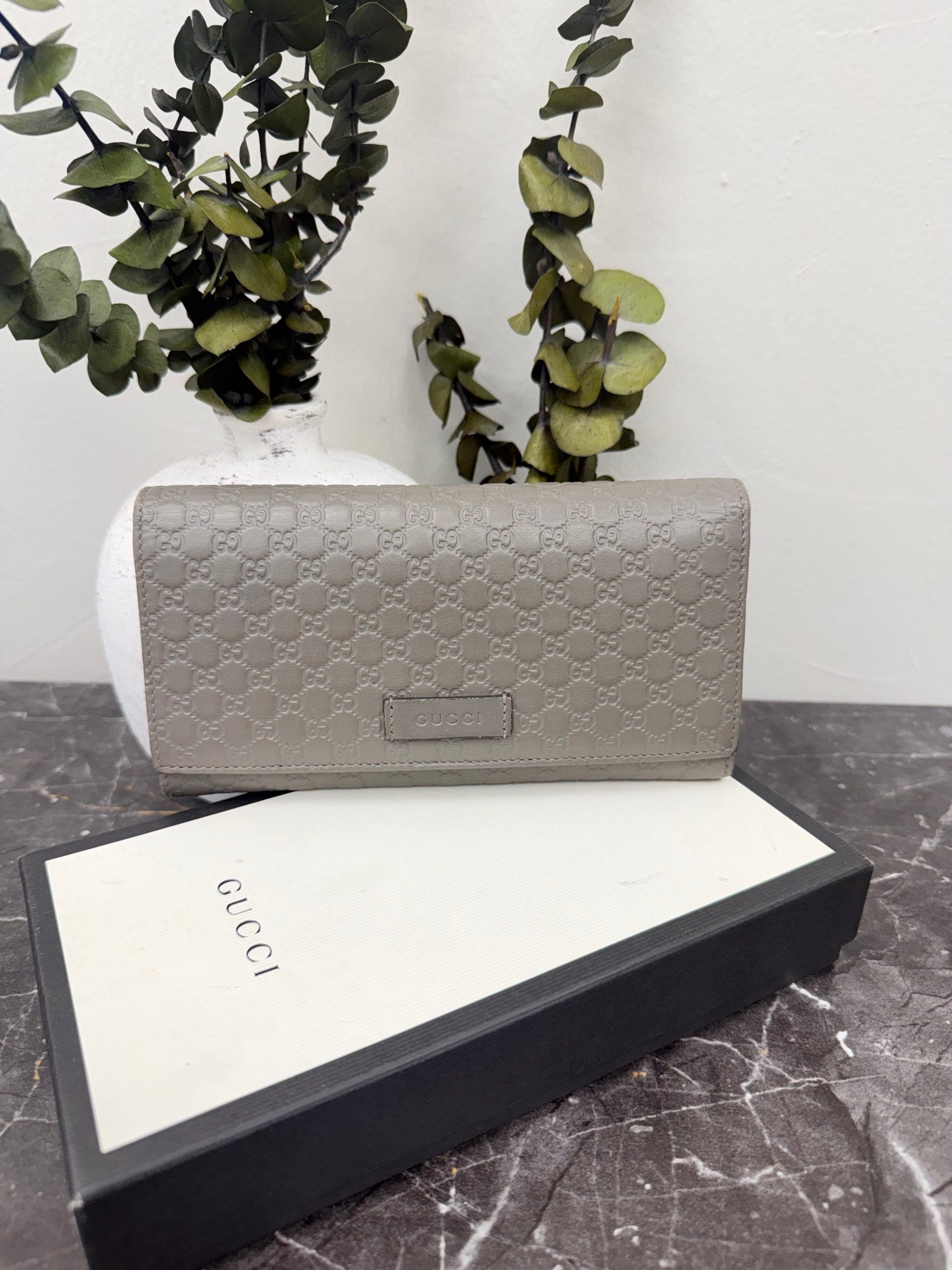 Gucci Grey Microguccissima Leather Long Wallet 