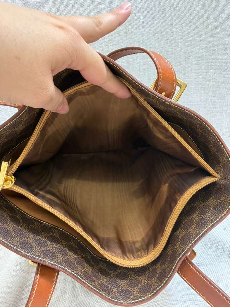 Celine Brown Coated Canvas Macadam Bucket Bag
