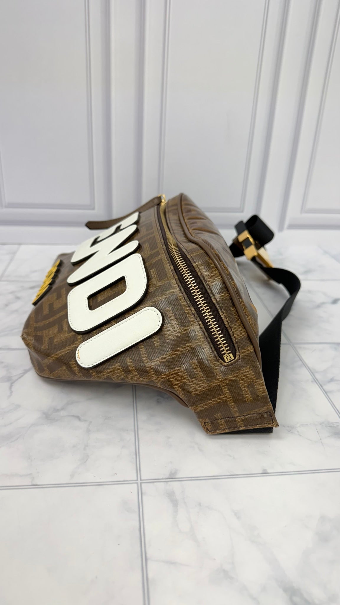 LIKE NEW - Fendi Brown Coated Canvas Belt Bag 