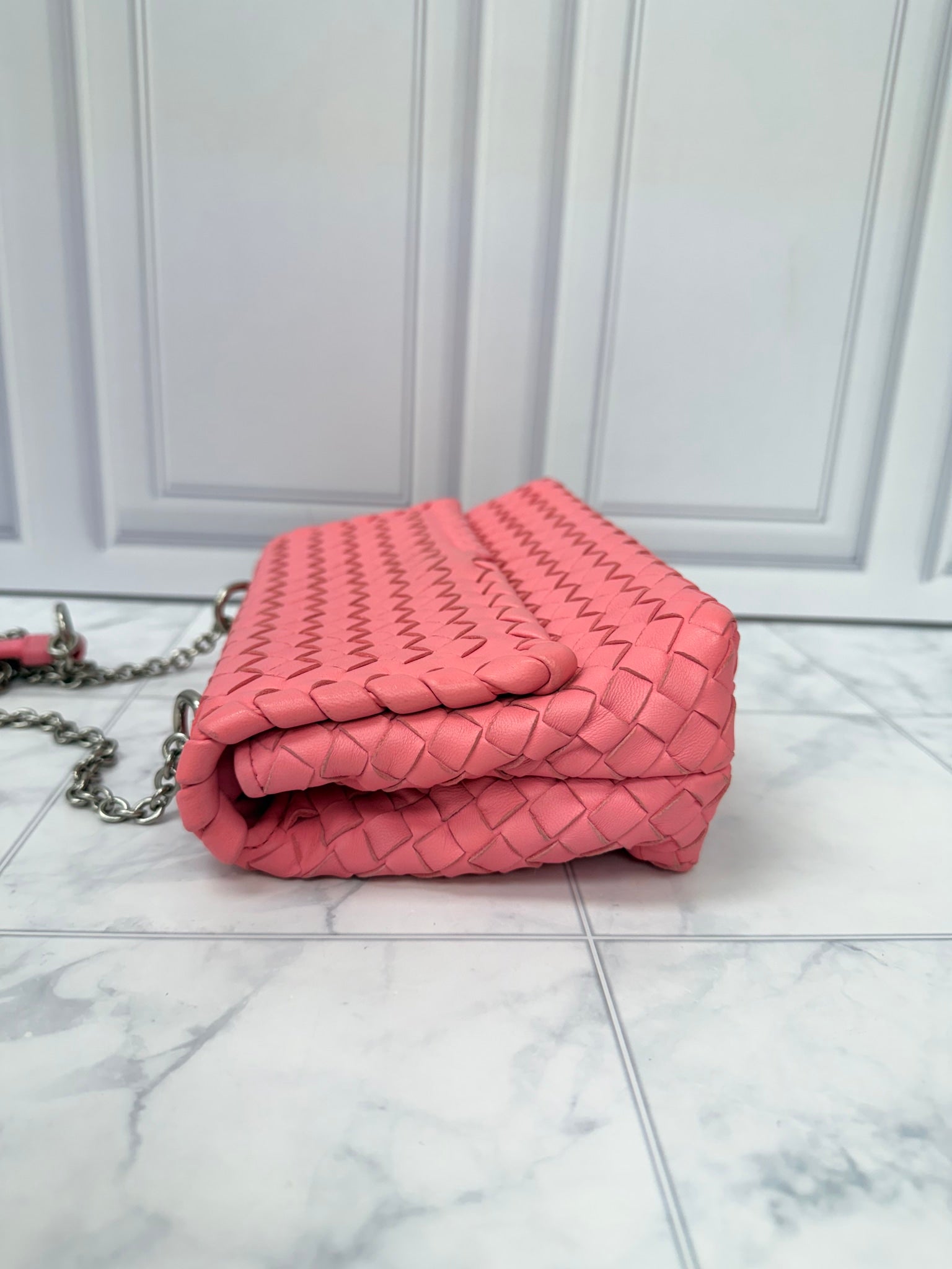Bottega Veneta Pink Intrecciato Leather Olimpia Bag