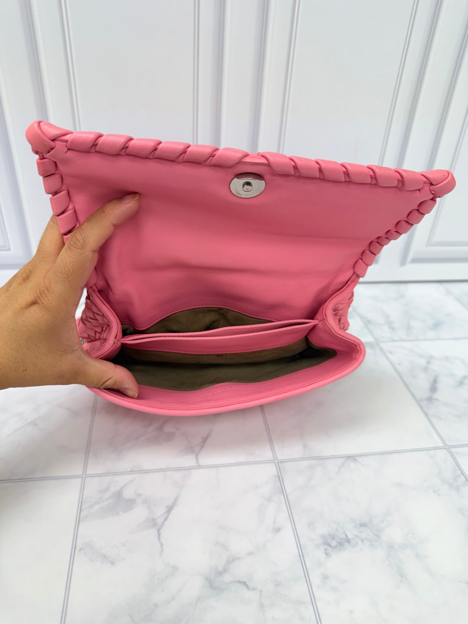 Bottega Veneta Pink Intrecciato Leather Olimpia Bag