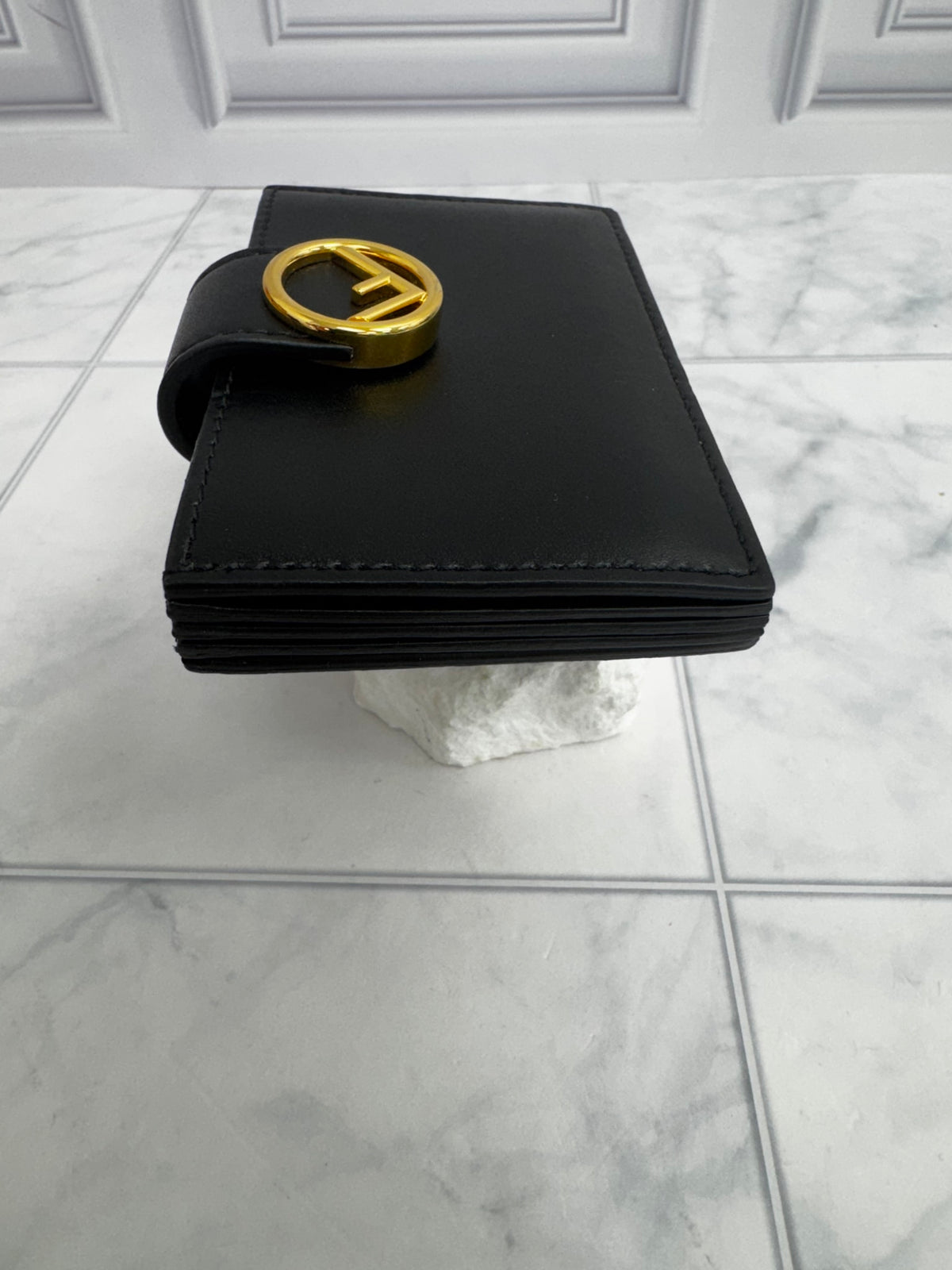 LIKE NEW - Fendi Black Leather F Is Fendi Gusseted Card Holder