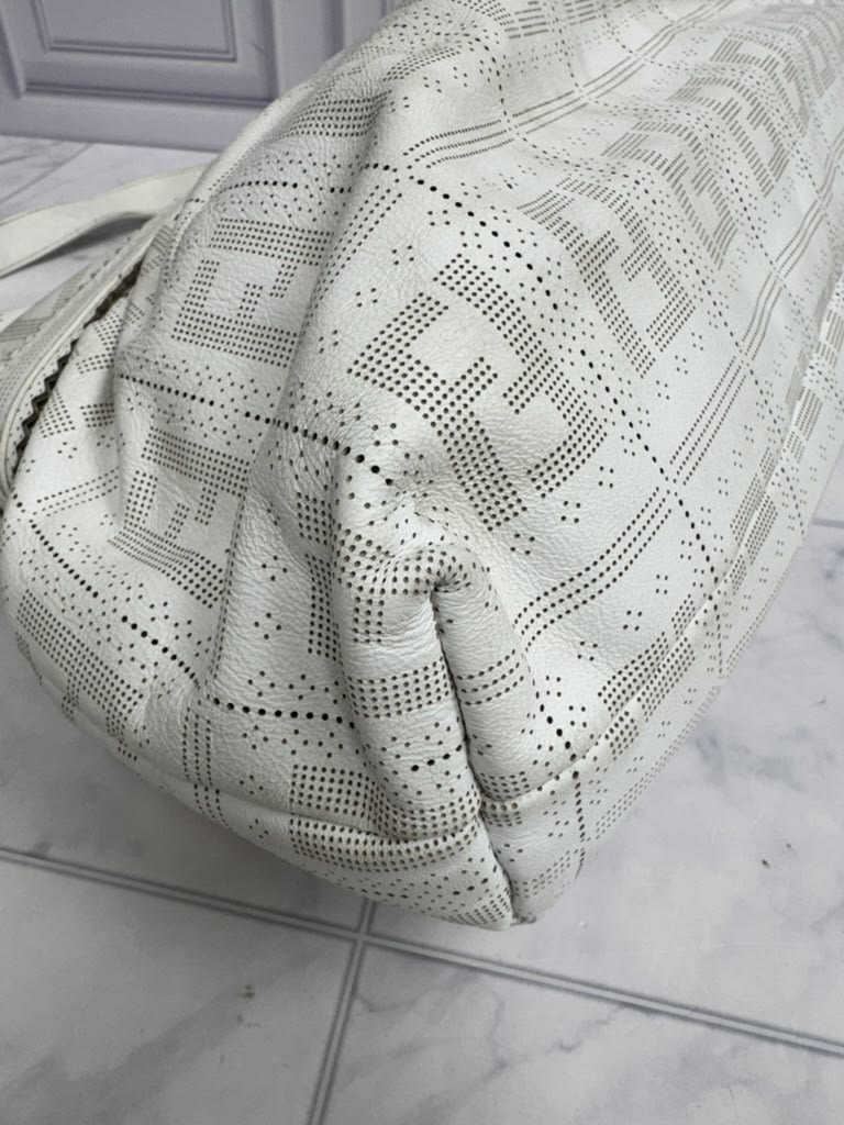Fendi White Perforated Zucca Leather Shoulder Bag