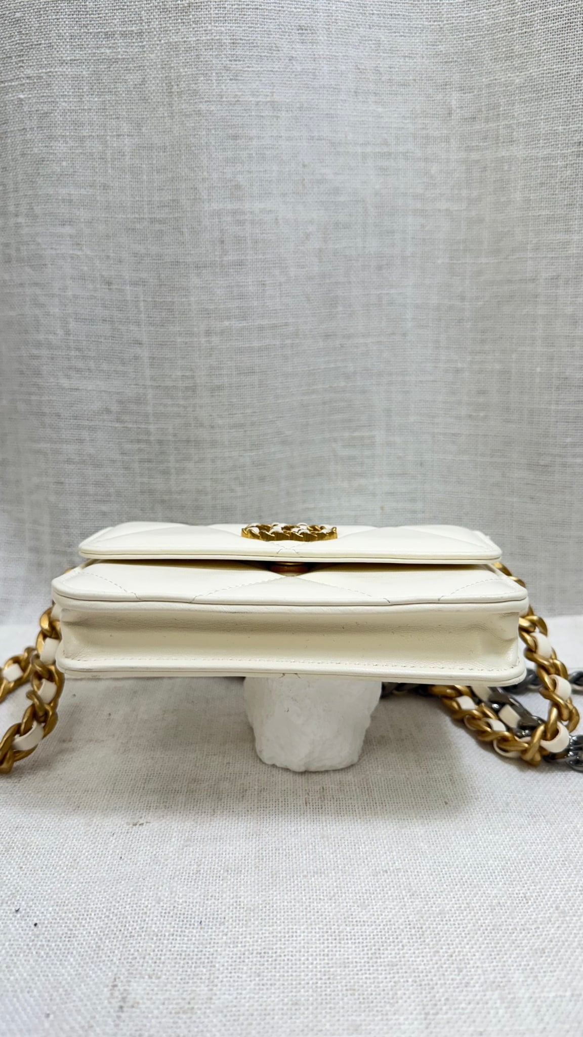 Chanel Cream Lambskin Leather Chanel 19 Clutch With Chain 