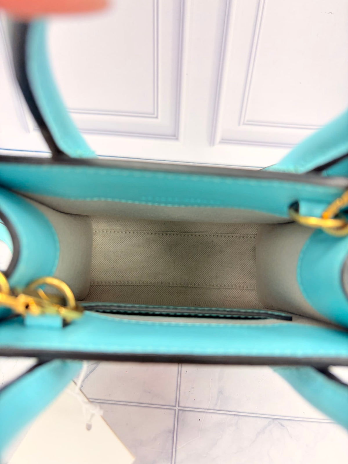 Gucci GG Supreme Canvas Teal Leather Trim Gucci Tiger Mini Two Way Tote Bag