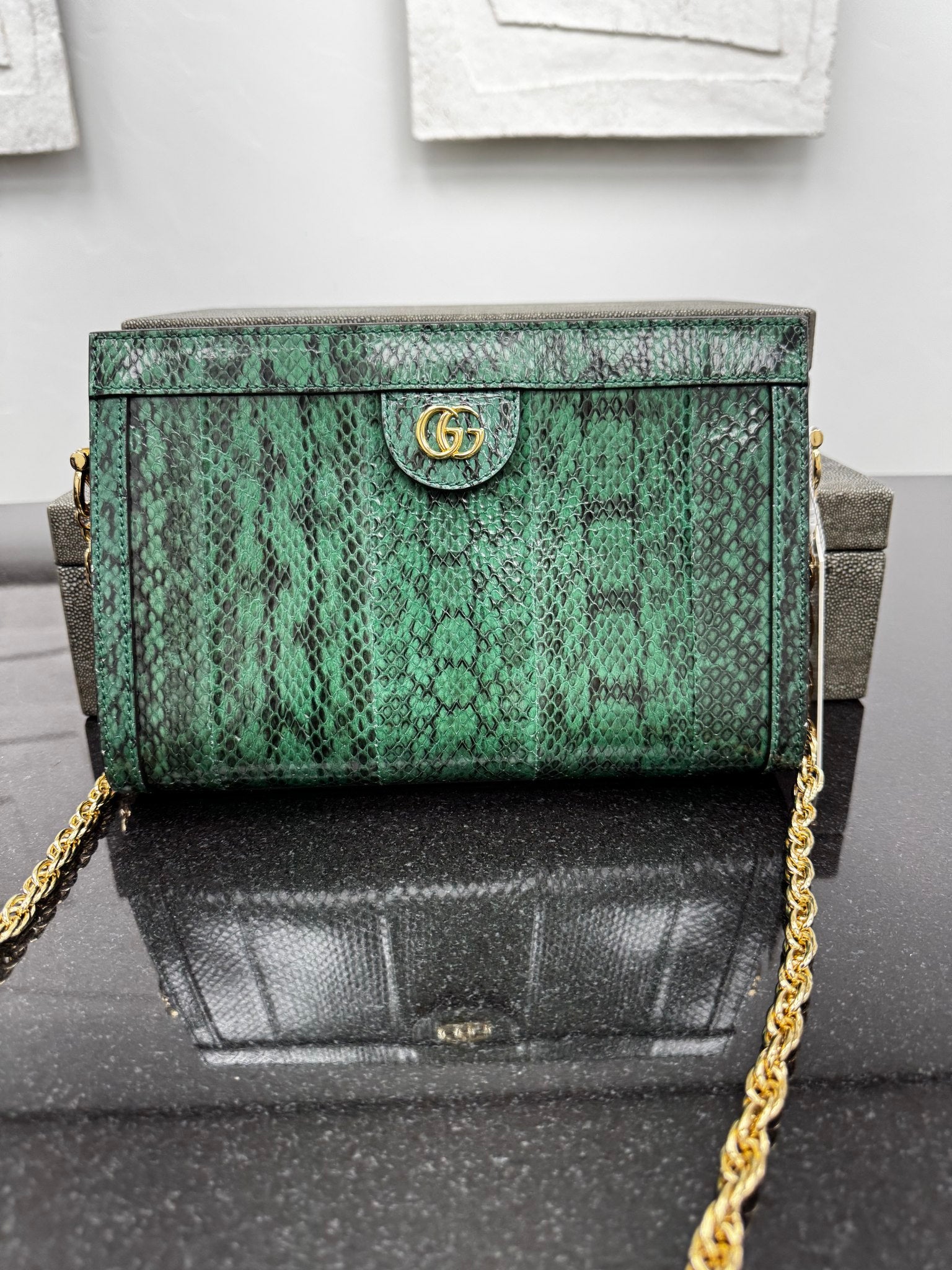 Gucci Green Snakeskin Ophidia Small Chain Shoulder Bag