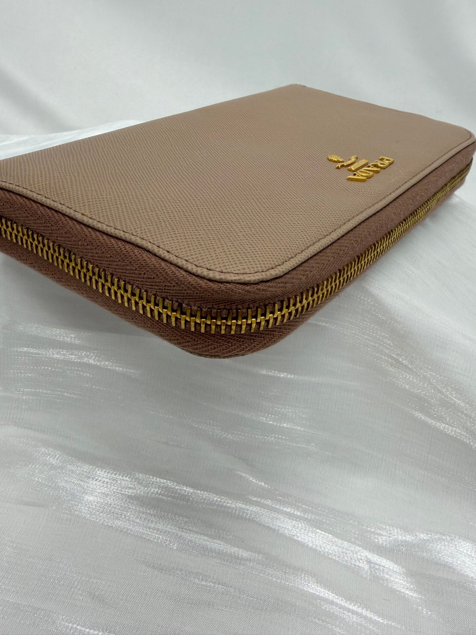 Prada Nude Saffiano Leather Zippy Wallet