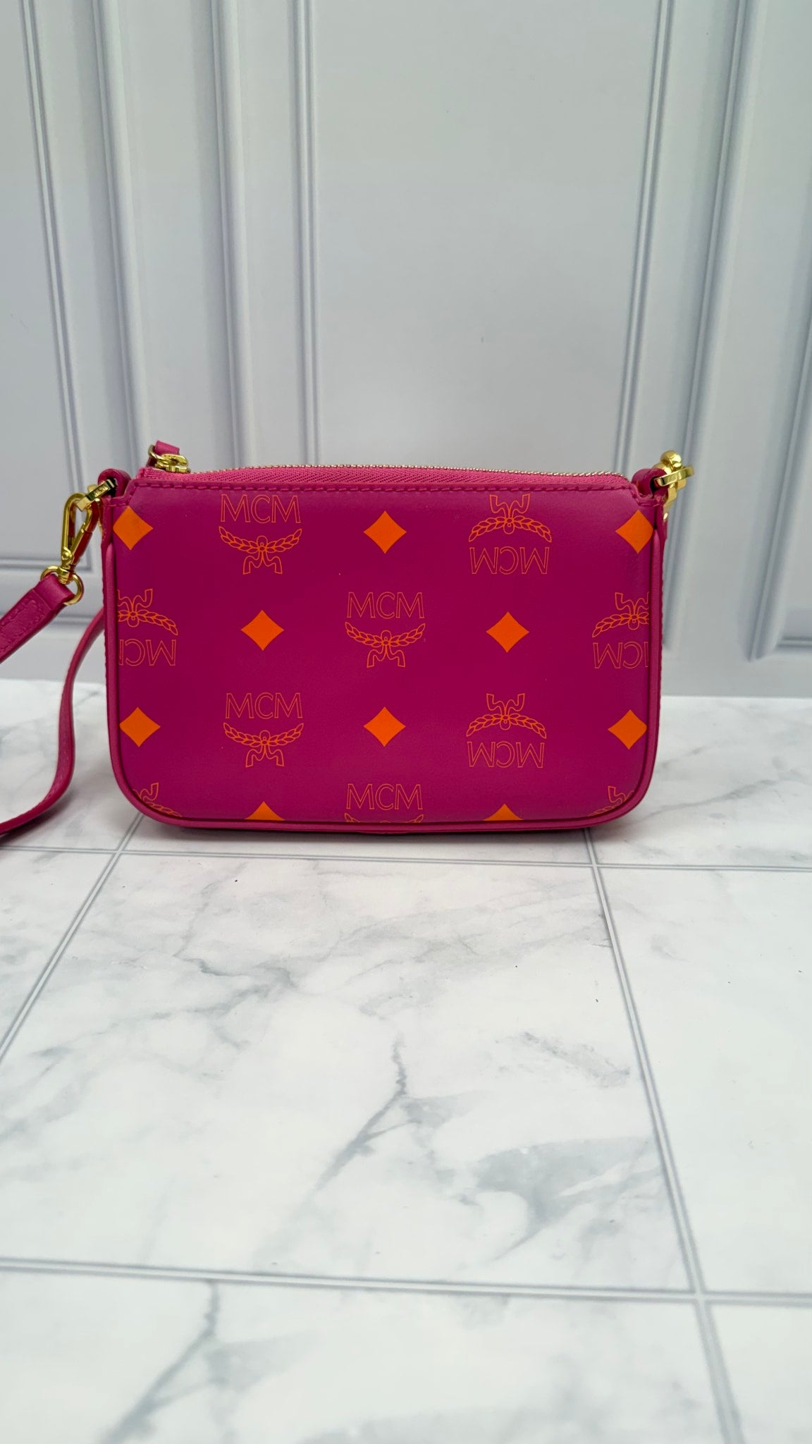 LIKE NEW- MCM Pink & Orange Visetos Calfskin Mini Color Splash Crossbody