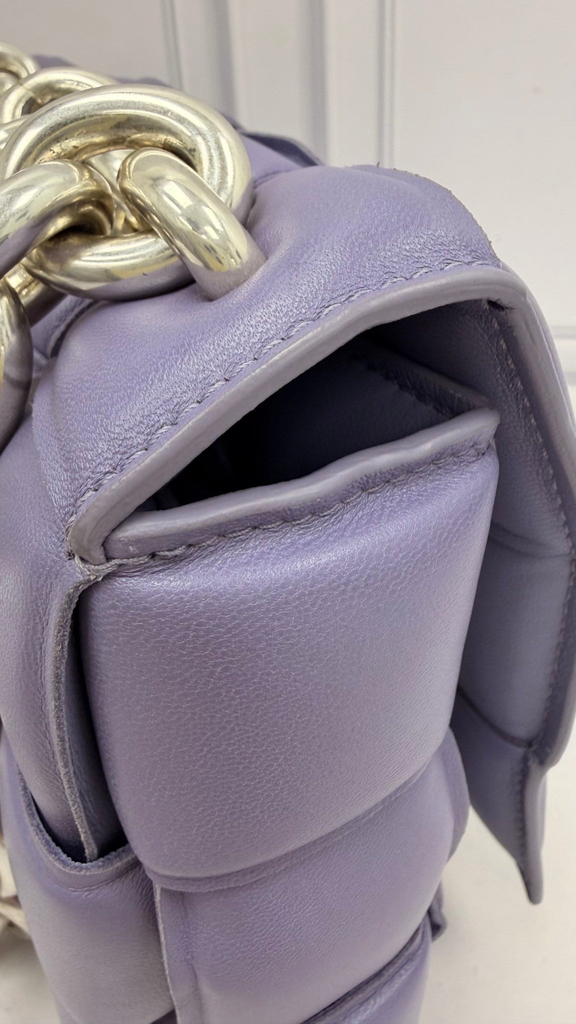 Bottega Veneta Purple Lambskin Leather Padded Chain Cassette Bag