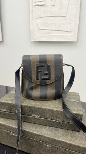 Fendi Brown And Black Coated Canvas Pequin Stripe Shoulder Bag