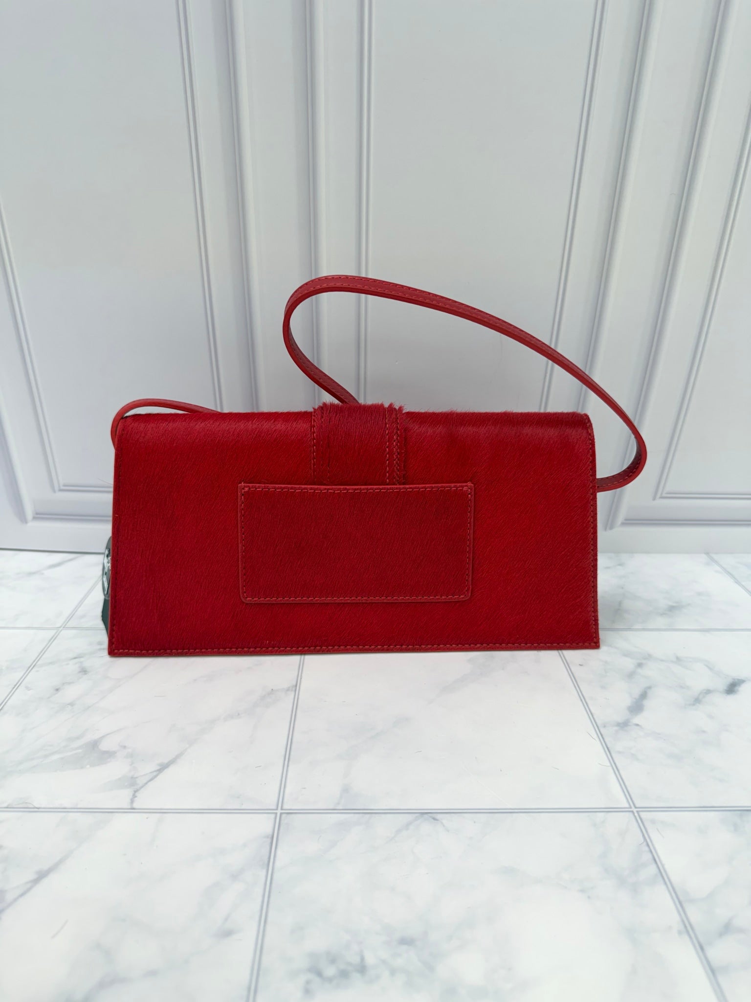 BRAND NEW - Jacquemus Red Pony Hair Le Bambino Long Shoulder Bag 