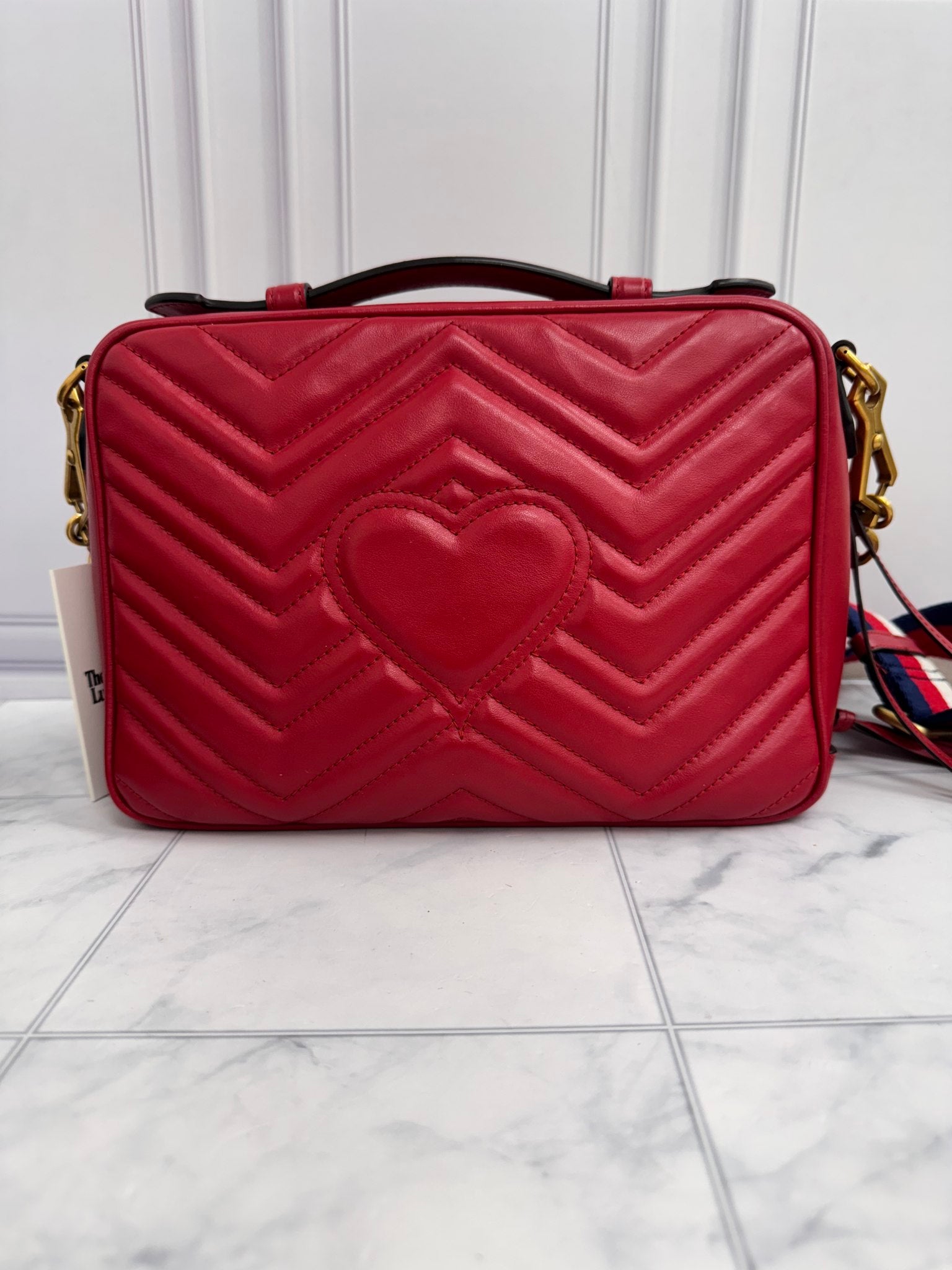 LIKE NEW - Gucci Red Matelasse GG Marmont Small 2Way Bag