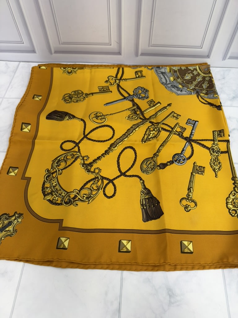 Hermes Gold & Yellow Silk Les Cles Scarf