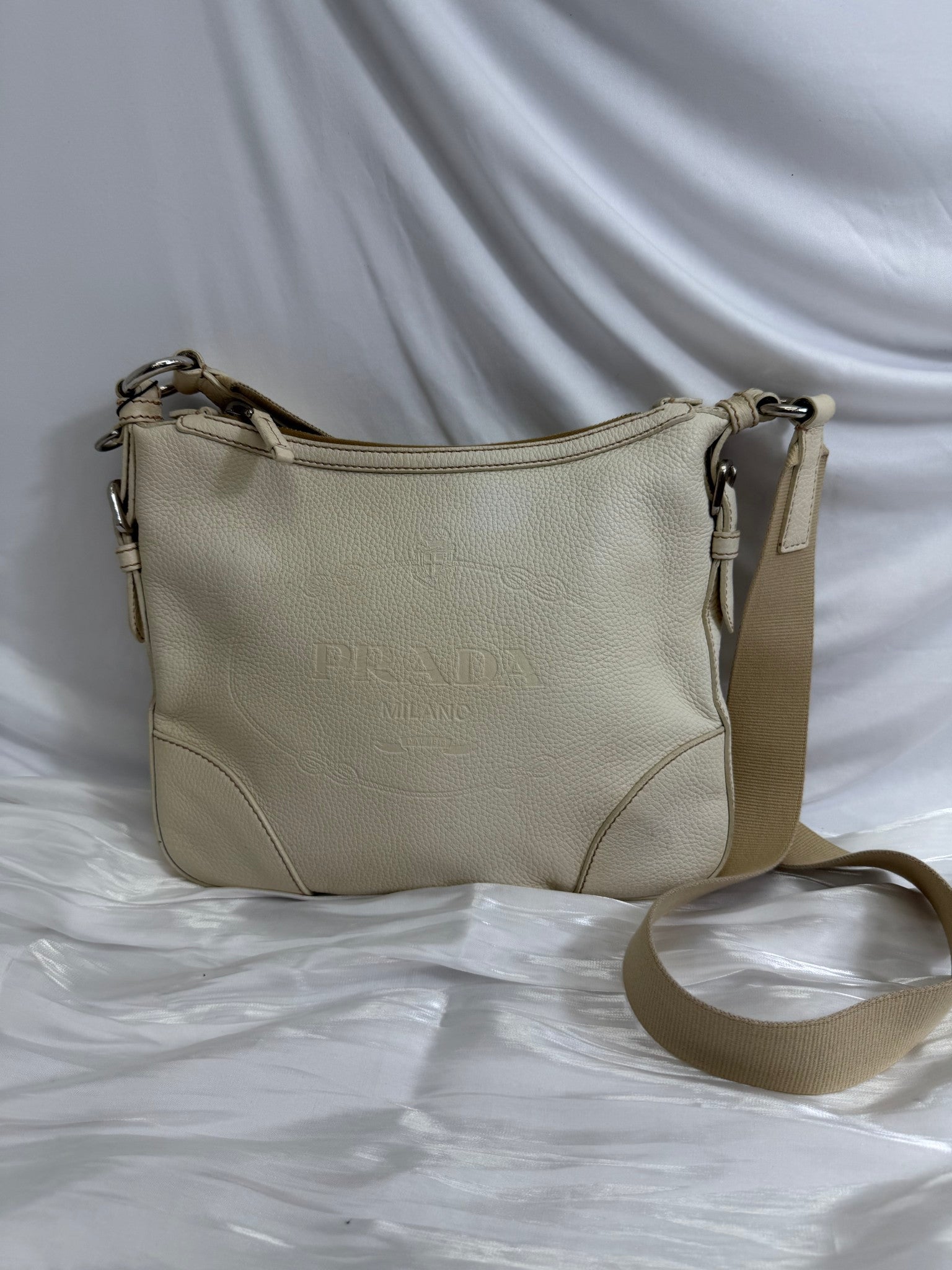 Prada Ivory Leather Hobo Crossbody
