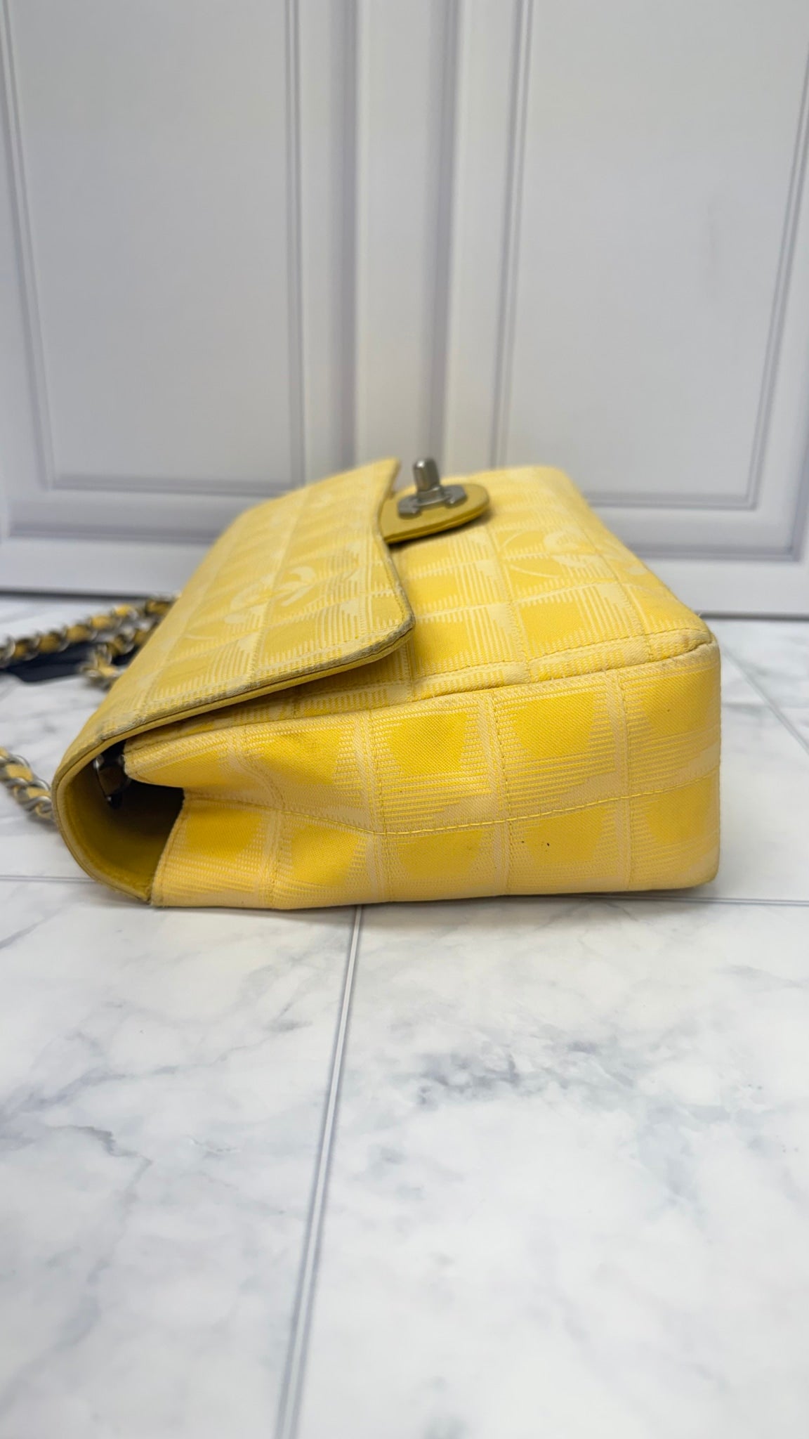Chanel Yellow Nylon Canvas Travel Line East/West Medium Flap Bag
