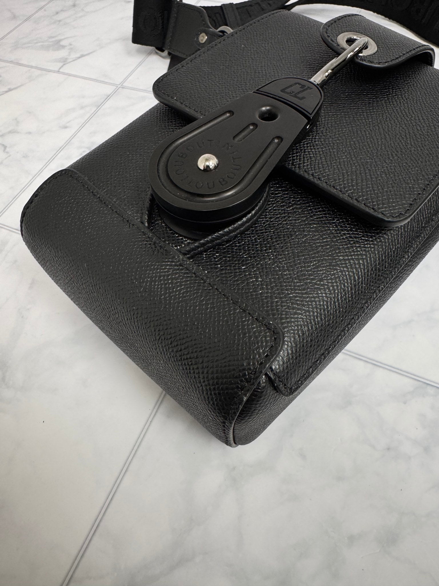 Christian Louboutin Black Grained Leather Crossbody Bag