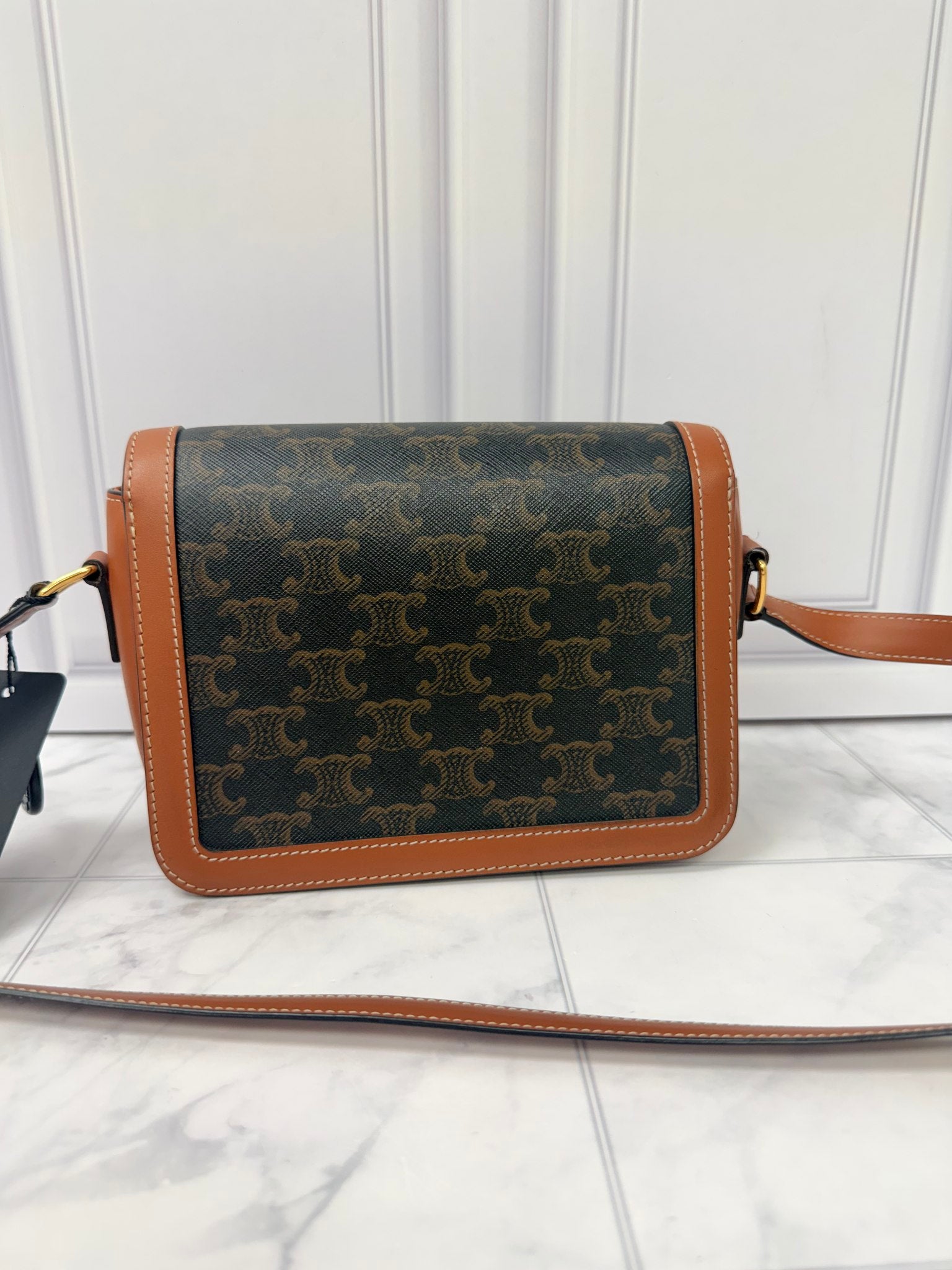 Celine Brown Leather And Canvas Triomphe Crossbody Bag 