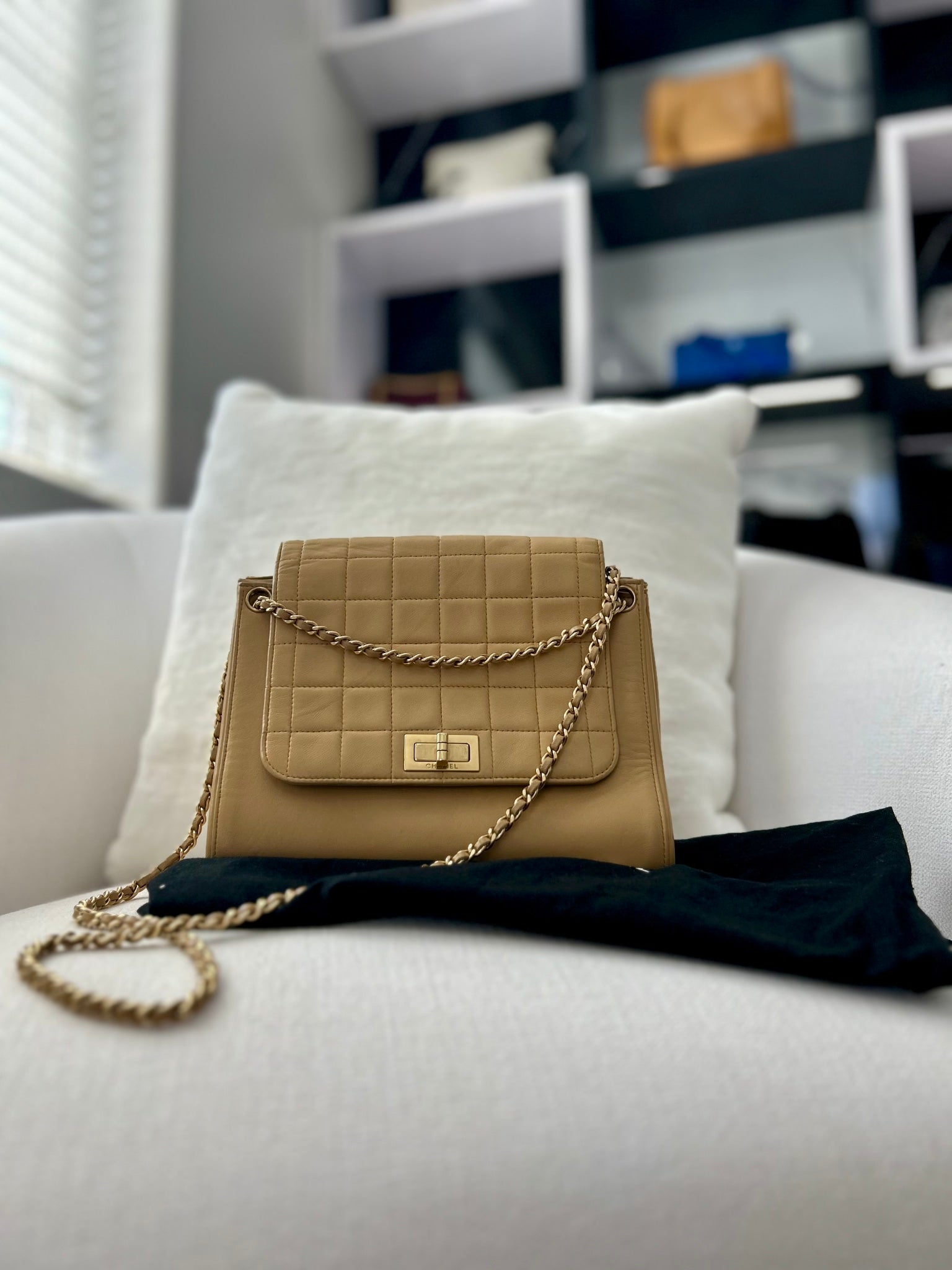 Chanel Tan Lambskin Chocolate Bar Accordion Flap Bag